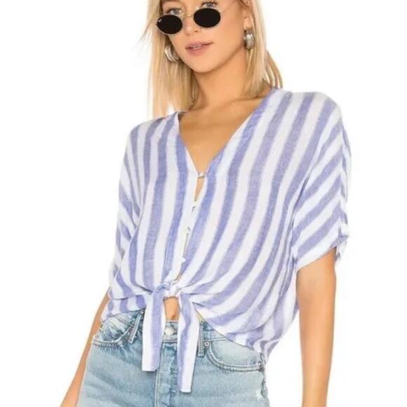 Rails Thea Button Down Top Tie Up in Pacifica Stripe Lage - Picture 1 of 10